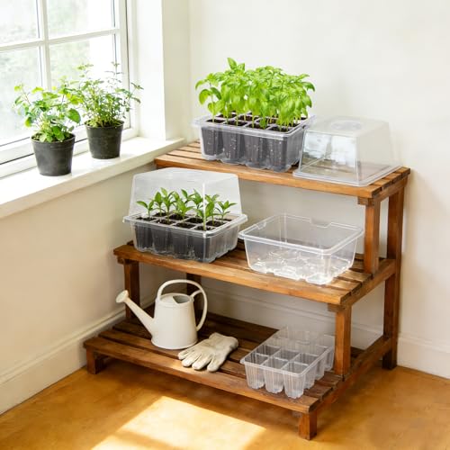 MIXC 10 Pack Seed Starter Tray, 120Cell Stater Kit with Elevated Lid - color: Transparent, size: 12 Cell-10 Packs Elevated Cover