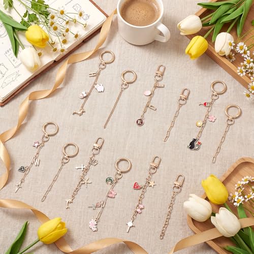 24 Pcs Keychain Making Kit Keychain Charms Making Kit Swivel Hook Lobster Claw Clasps Extender Chain for DIY Craft Lip Gloss Jewelry Keychains Bags Accessories Gift (Gold) - color: Gold