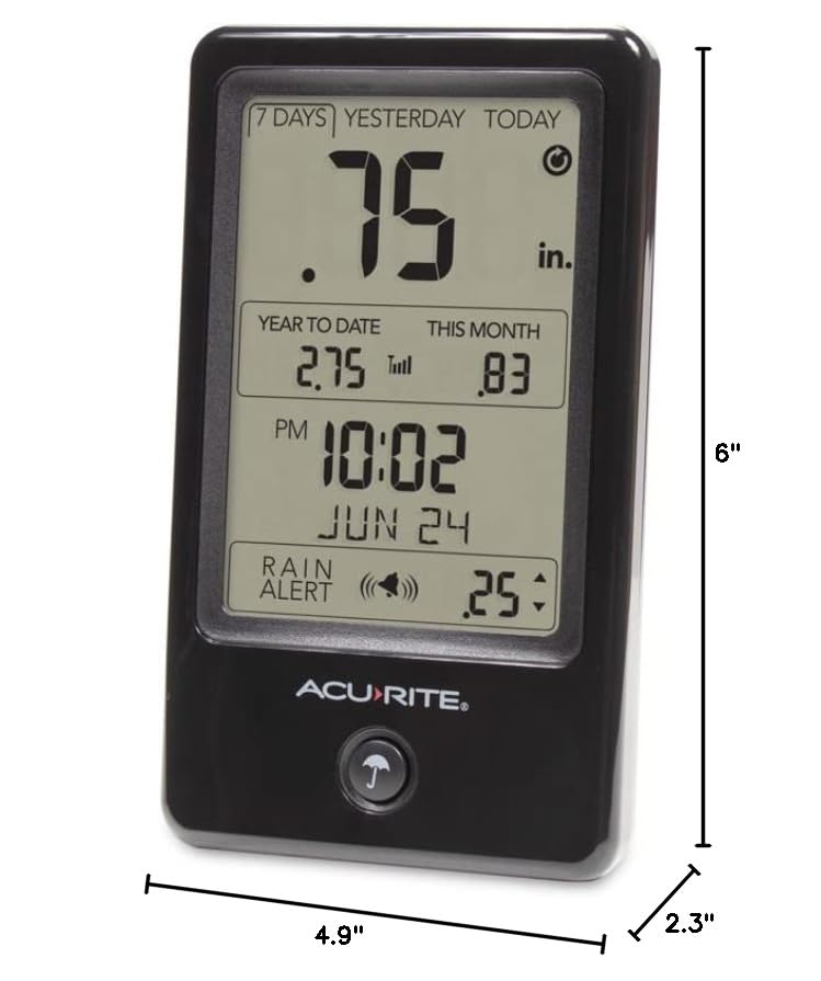AcuRite (02446M) Self-Emptying Wireless Rain Gauge with Indoor Display - color: Vertical Display, size: Vertical Display