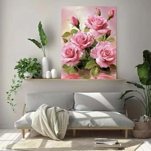 ZHUDENGXJL Rose Flowers Diamond Art Kits for Adults Beginner,Pink Rose Diamond Painting for Adults,DIY 5D Full Drill Diamond Art Kits,Home Wall Decor 12 x 16 inch - color: DZ886