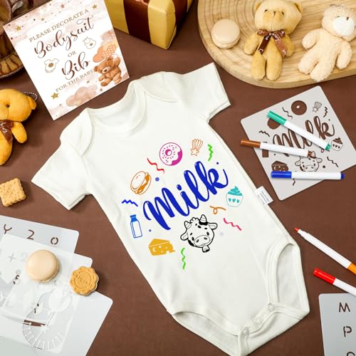 Panitay 100 Pcs White Baby Bodysuits Bibs Kit 25 Guests, Brown Bear - style: Brown Bear