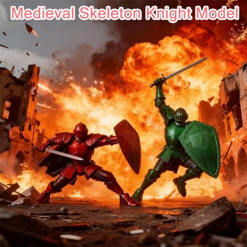 T13 Skeleton Knight Action Figure,DIY Posable Model Collectible Kit (Red) - color: Red