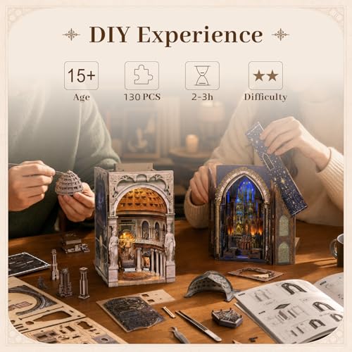 MiniCity 2-Piece Book Nook Kit Set, 3D Wooden Bookshelf Puzzle - color: Pantheon & Notre-dame Bacilica