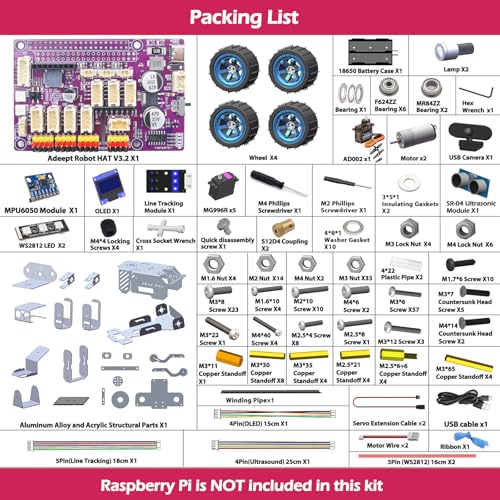 Adeept PiCar Pro V2 Robotics Kit(Raspberry Pi NOT Included), Smart Car with 4-DOF Robotic Arm for Pi 5/4/3, 1080P HD Camera, OpenCV, Obstacle Avoidance, Line Tracking, USB-C Charging, Digital Tutorial