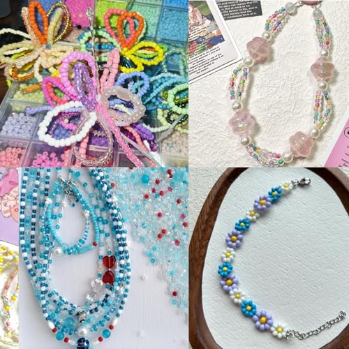 EuTengHao 6/0 Glass Seed Beads Small Craft Beads for DIY Bracelet Necklaces Crafting Jewelry Making Supplies with Jewelry Accessories & Two 0.8mm Clear Bracelet String (4mm, 24 Colors)
