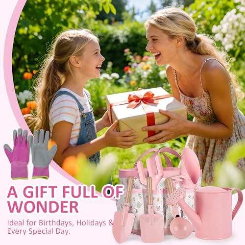 Cossy 13 PCS Kids Gardening Set,Garden Tool Kit for Kids and Toddlers - color: Pink