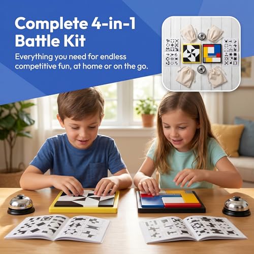 Includes 2 Battle Bells, 2 Sets of Color Logic Blocks, and 2 Sets of Black & White Hidden Blocks.