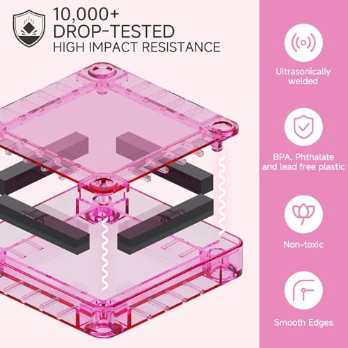 Mini Magnetic Tiles for Girls Travel in Tin Box to Stop Crying - style: Pink 60PCS