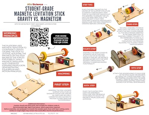 Student-Grade Magnetic Levitation Stick Kit – Hands-On Gravity vs. Magnetism STEM Experiment with 6 Colorful Magnetic Rings, Laser-Cut Wooden Structure, and Sandpaper