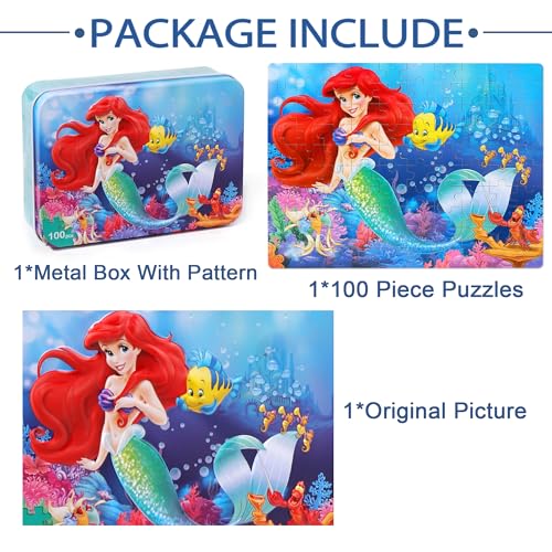 LELEMON Pretty Puzzles for Kids Ages 4-6,100 Piece Puzzles for Kids Ages 4-8,Educational Jigsaw Puzzles in a Metal Box,Childrens 100 Piece Puzzle Games Puzzle Toys for Girls and Boys - color: 100pcs Pretty Girl