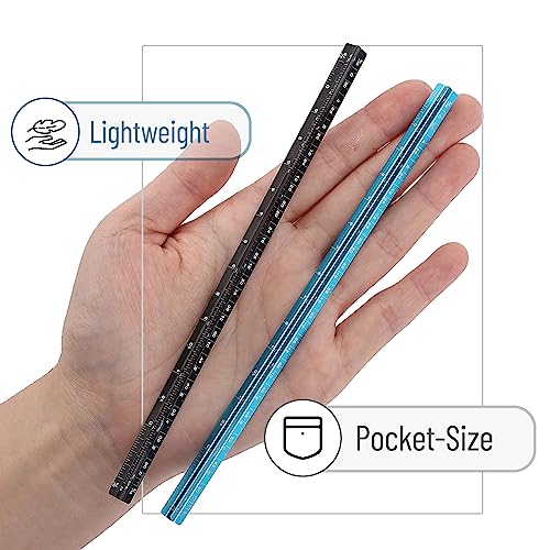 Mr. Pen- Small Architectural Scale Ruler, Aluminium, 6 Inch, 2 Pack - color: C. Black & Blue