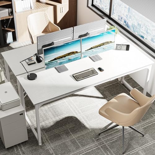 Huuger Computer Desk, 70 Inch Office Desk, Gaming Desk with Storage, Writing Desk Work Desk for Home Office, Study, Long Simple Desk, Large Legroom, Metal Frame, White - color: White, size: 70inch