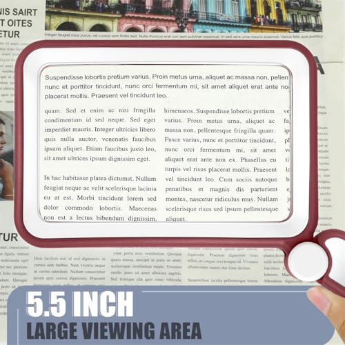 Magnifying Glass for Reading, Rechargeable 5X Large Page Magnifier with Light, Folding Handheld Dimmable Rectangle Lighted Magnifier for Reading Book Small Print for Seniors Low Vision, Red White - color: Red White