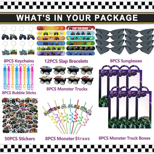 110PCS Monster Truck Party Favors, Birthday Decorations and Goodie Bag Toys - style: Monster Truck