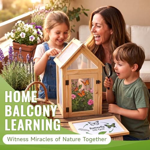 Cinnvoice Butterfly Habitat Cage Kit 19.7" Outdoor Large Insect Mesh Cage Terrarium Garden Grow Tent for Hatching Butterflies, Education Science Parent Child Interaction Observation