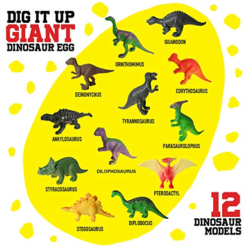 Dinosaur Egg Dig Kit, Unearth a Jumbo Dino Egg with 12 Unique Large Surprise Dinosaur Toys, Ideal Educational STEM Toys and Gifts for Kids Aged 5-7, Suitable for Party and Easter - style: Dinosaur Egg Dig Kit