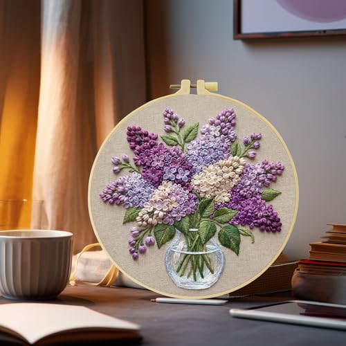 Full Range Embroidery Kit for Adult, Green Plant Pattern Embroidery Kit for Beginners Include Embroidery Cloth Hoops Threads for Craft Lover Hand Stitch with Embroidery Skill Techniques (clear glass) - color: clear glass