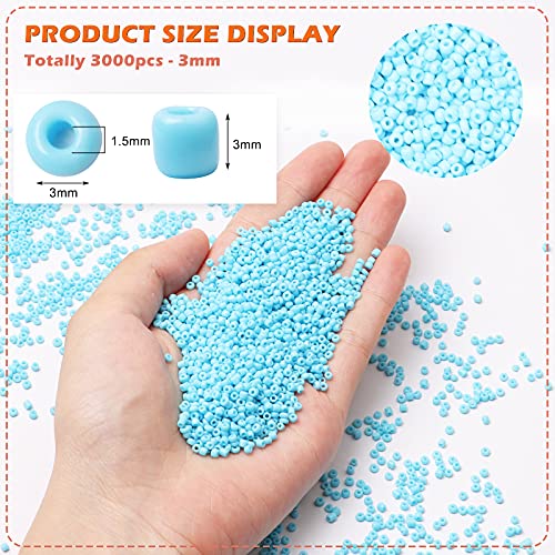 5000pcs Blue Glass Seed Beads Bulk, Small Tiny Waist Spacer Beads for Bracelet, Necklace Jewelry Making, DIY Craft Projects(3mm 8/0) - color: Blue, size: 3mm