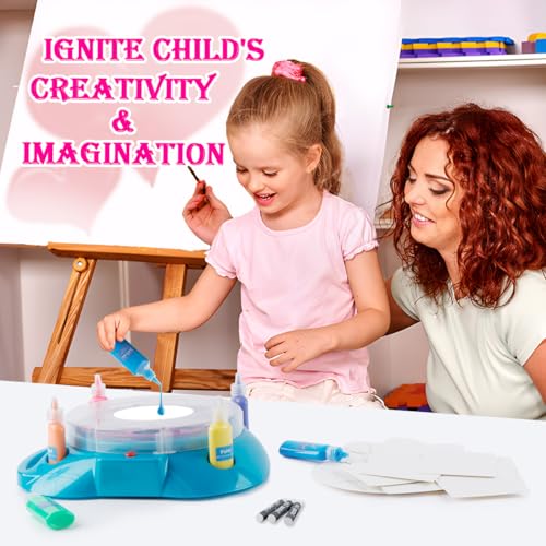 Spin Art Machine for Kids Ages 6-8,Adjustable Speed Arts&Crafts Paint Spinner Toy with Origami Artwork, Thicker Splatter Guard, Battery Operated Kids Crafts Kits, Gift Boys Girls - color: blue