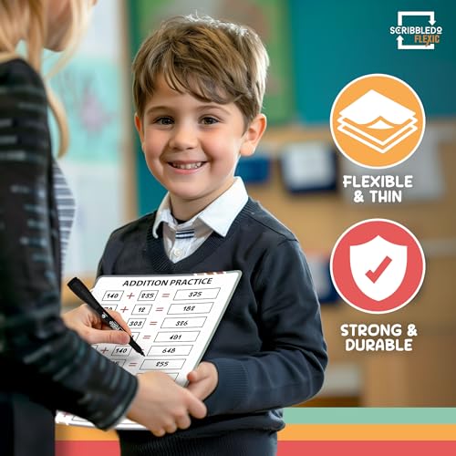 SCRIBBLEDO Addition Math Practice 9”x12” Small White Board Dry Erase Sheets Math Manipulatives 1st Grade Addition Math Homeschool Supplies Teacher Students Classroom Pack of 10 Sheets