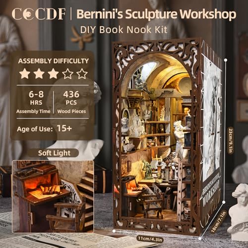 Bernini's Sculpture Workshop Book Nook Kit, DIY Miniature House with LED - color: Bernini's Sculpture Workshop