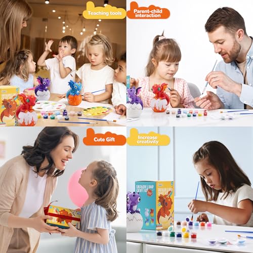 JMMICO Paint Your Own Dragon Lamp Craft Kit, Dragons Crafts for Kids 6+ - style: Dragon on Egg