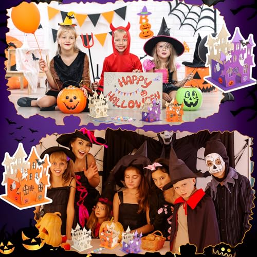 DoubleFill 12 Set Halloween Wooden Castle House Craft Kits with Paints