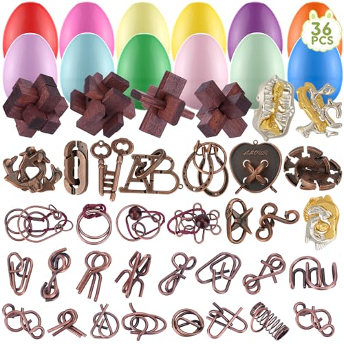 36 Pcs Brain Teaser Puzzles for Adults - Metal Puzzles 3D Puzzle Game Toys for Adults Teens - Wooden Unlock Interlocking Puzzle Adult IQ Education Smart Toys - style: 36 PC