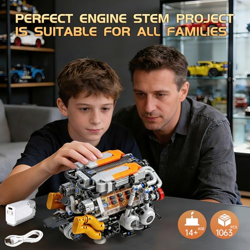 V8 Engine Model Kit that Runs,Build Your Own Visible Motor W16 Building Set