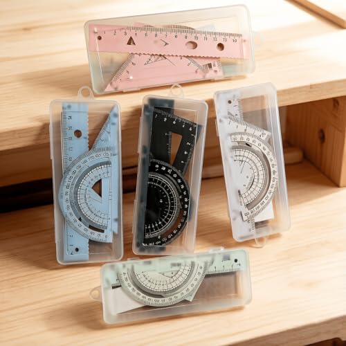 Multifunctional Geometric Ruler Set Protractor Triangle Straight Ruler Hand Measurement Drawing Tools with Storage Box for School Carpentry (Black-1pc) - color: Black-1pc