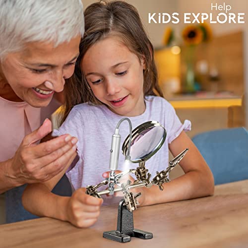 RamPro - Helping Hand Magnifier Glass Stand - Magnifying Lens, Perfect for Soldering, Crafting & Inspecting Micro Objects - size: 3X Magnification - With LED Light