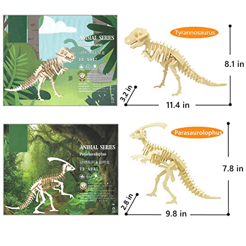 3D Wooden Dinosaur Puzzle - 6 Piece Set Wood Dinosaur Skeleton Model Puzzle - DIY Wooden Crafts 3D Puzzle - STEM Brain Teaser Puzzle Gifts - color: 3d Dinosaur