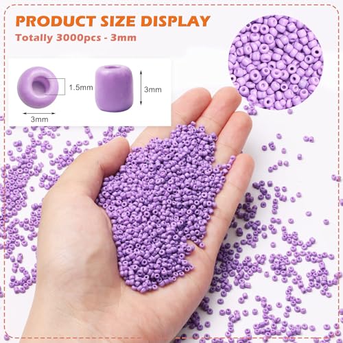 5000pcs Lavender Purple Glass Seed Beads Bulk, Small Tiny Waist Spacer Beads for Bracelet, Necklace Jewelry Making, DIY Craft Projects(3mm 8/0) - color: Lavender Purple, size: 3mm
