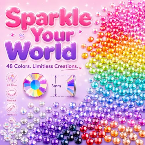 Redtwo 60,000 Pcs 48 Colors Resin Jelly Rhinestones for Bedazzling Kit - size: 3mm-60000pcs