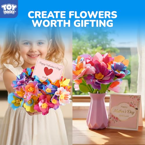 TOY Life DIY Flower Bouquet Craft Kit, Reusable Fabric, Ages 3-12 - color: Pink-16 Pack