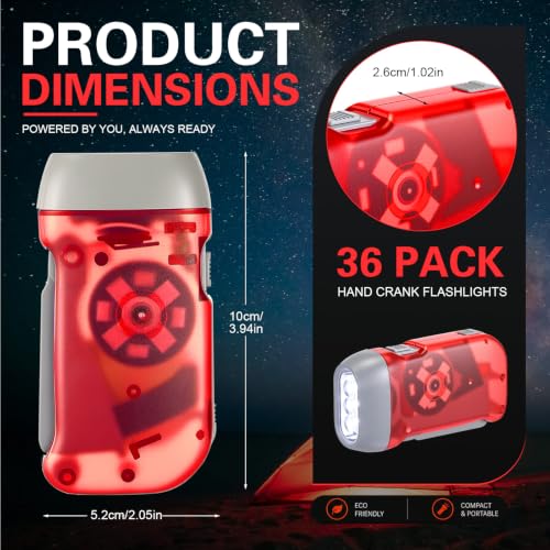 Treela 36 Hand Crank Flashlights,Red - color: Red