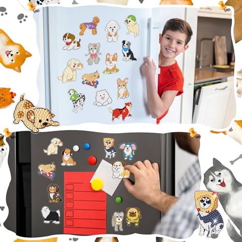 Remuuly 30 Pcs Animal Diamond Painting Magnets Dog Diamond Art Magnets Kits for Adults Cute Animal 5D Rhinestones Refrigerator Magnetic Stickers Dog Fridge Sticker for Fridge DIY Crafts Gifts - color: Dog