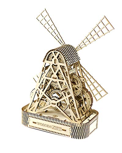 WOODEN.CITY Mill 3D Wooden Puzzles for Adults – Build Your Own Mill with Rubber‑Band Motor – Self‑Assembly Model, DIY Gift for Adults and Teens – Laser‑Cut Wooden 3D Model for Display and Home Décor