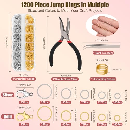 Amrules 1200 Pcs Jump Rings, Jewelry Making Kit, Silver and Gold - color: Silver & Gold