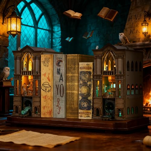 NookMaster Book Nook Kit with LED Light DIY Miniature Dollhouse for Adults - color: Magic Academy