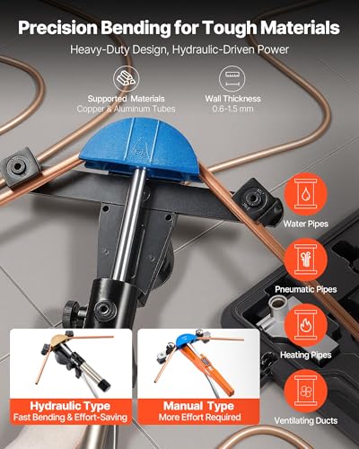VEVOR Hydraulic Tubing Bender Kit, 1/4 to 7/8 Inch, Copper Tube Pipe Bender, Forward/Reverse HVAC Bending Tool, with 7 Color Aluminium Alloy Dies, for HVAC Air Conditioning Refrigeration Auto Repair - color: Multicolor