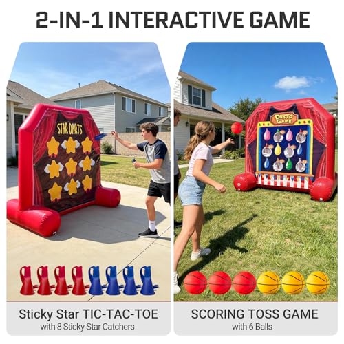 OZIS 6.1Ft Inflatable Carnival Game, 2-in-1 Tic Tac Toe & Scoring Toss Game with Air-Tight Seal, Made from Heavy-Duty PVC, for Indoor & Outdoor Use Backyard, Party, Family Activities (with Air Pump)
