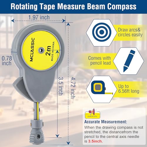Dreyoo 6.56ft Rotape Tape Measure Compass for Large Circles and Lines