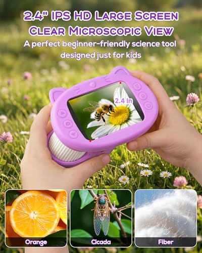 Digital Handheld Microscope for Kids, 1000X Portable Pocket Magnifying Glass with 2.4" Screen, STEM Educational Birthday Gift for Boys Girls Age 4-6 to 8-12, Outdoor Exploration Toy,Purple - color: purple