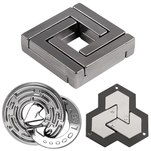 3 PCS Metal Brain Teaser Puzzles Set for Present Gift - color: Metallic Color(combination 2)