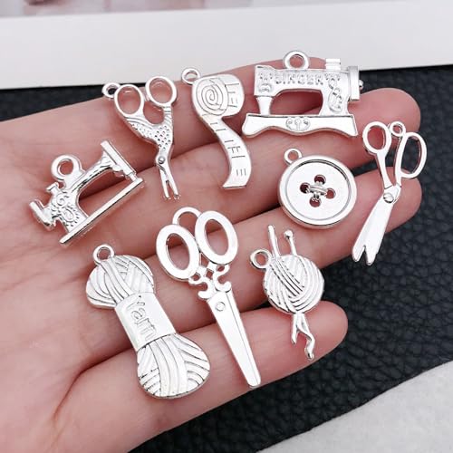 WOCRAFT 60pcs Bright Silver Sewings Charms Bracelet Charms for Jewelry Making Sets DIY Necklace Bracelet Keychain Crafting Charms Kit Craft Supplies (SN915) - color: Bright Silver, size: Sewings Charms