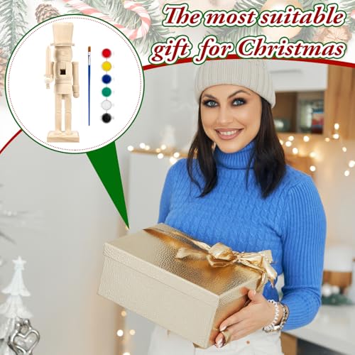 Beeveer 10" Wooden Nutcracker Paint Kit with Brush Acrylic Paints, Soldier - style: Soldier