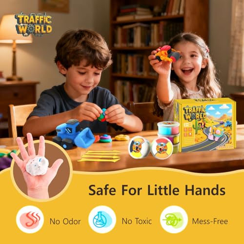 Air Dry Clay Kit for Kids – 12 Pack Construction Vehicles Modeling Clay Set - color: Yellow Traffic Kit