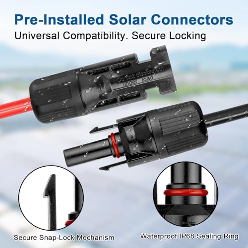 XRDS -RF Solar Panel Cable 40FT, 10AWG Solar Extension Cable with Male & Female Solar Connectors, Flame-Retardant Protective Sleeving Solar Cable, Weatherproof PV Wire for Solar Panel Connection - size: 10AWG 40FT