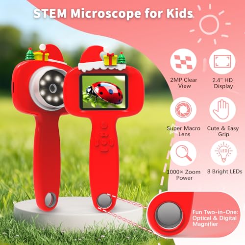 BLACKROOT Microscope for Kids, 2.4" Handheld Digital Pocket Microscope - color: Red